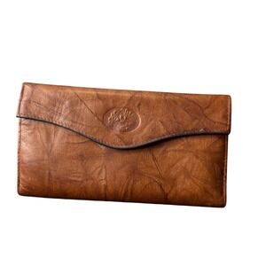 Buxton Wallet Womens Brown Genuine Leather Trifold Kiss Lock Coin Purse Clutch